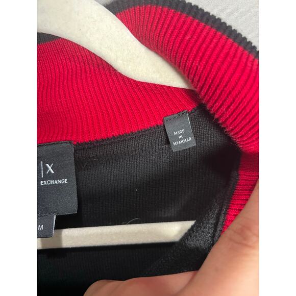 ARMANI EXCHANGE 1/4 Zip Pullover Sweater Black Knitted 100% Cotton Men's Sz M - Picture 12 of 13